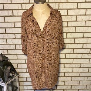 Black and Brown Relaxed Tunic with Notched Collar